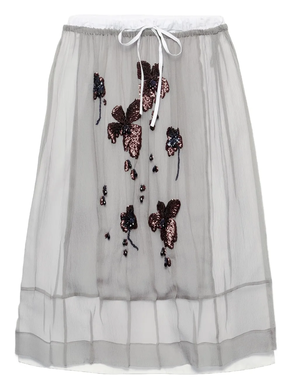 

Юбка миди с цветочной вышивкой Prada, серый