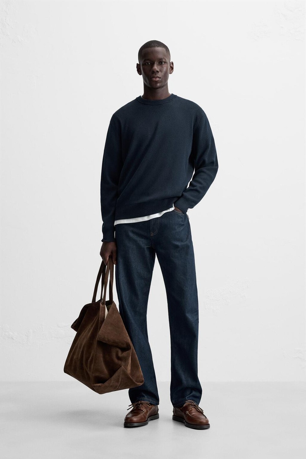 

Свитер из текстурированного хлопка и модала ZARA, темно-синий