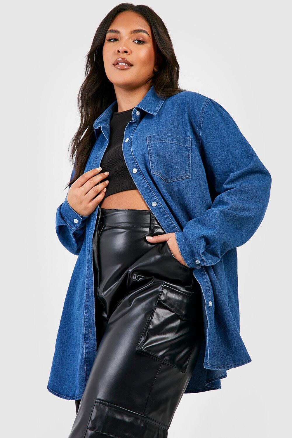 

Джинсовая рубашка оверсайз плюс Boohoo, индиго