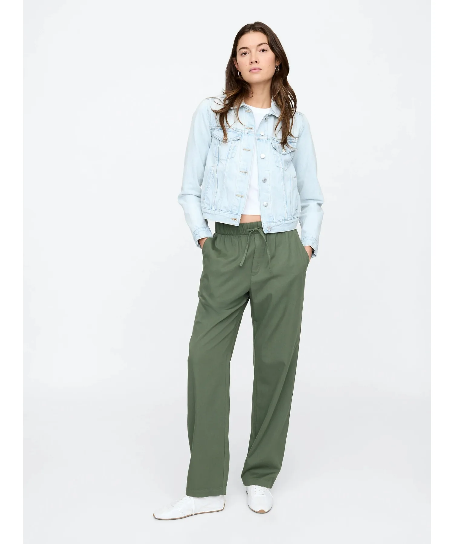 Женские брюки из твила Mid-Rise Easy Twill Pants GAP черные — фото 2