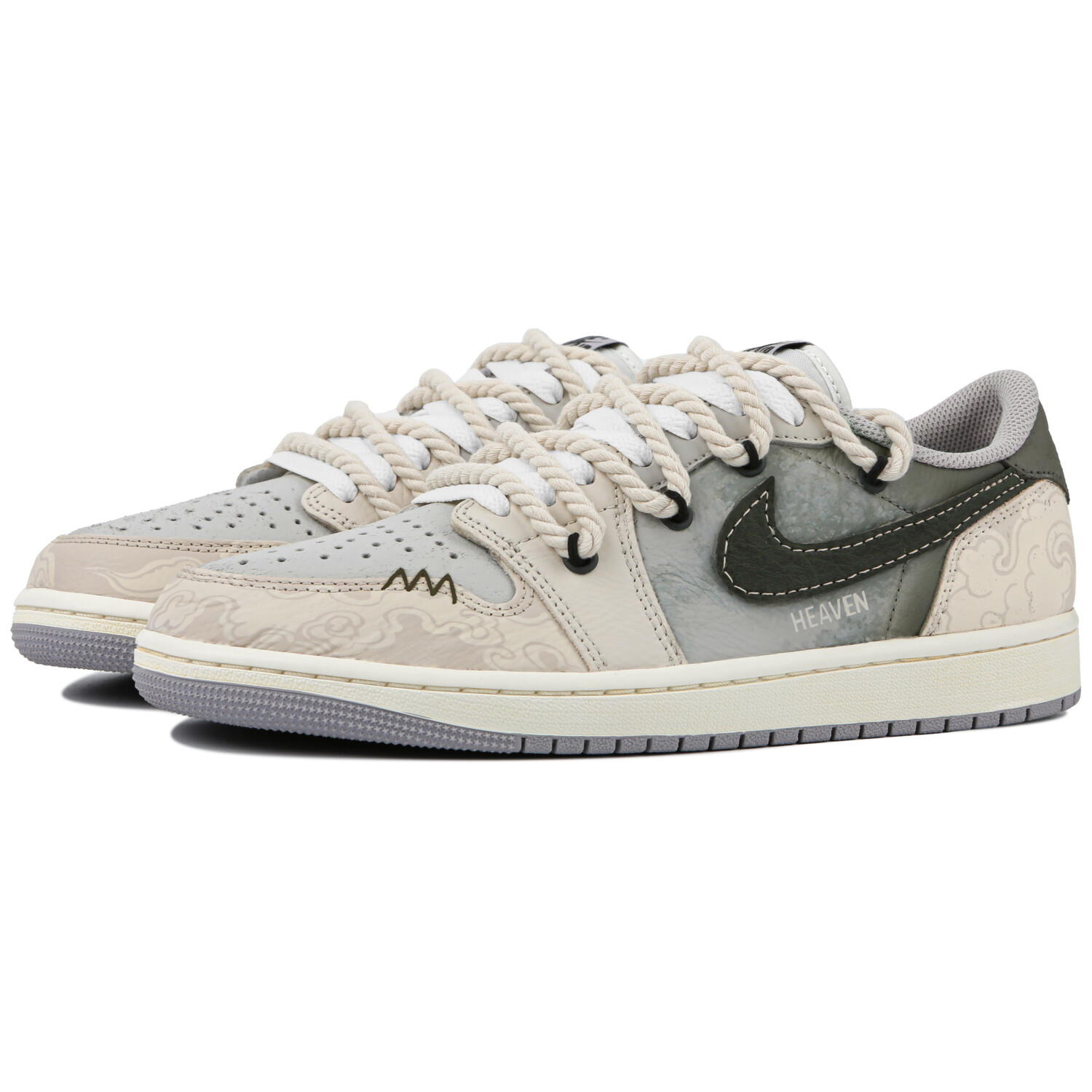 Кроссовки Air Jordan 1 Vintage Basketball Shoes Unisex Low-top Beige/green, зеленый — фото 3