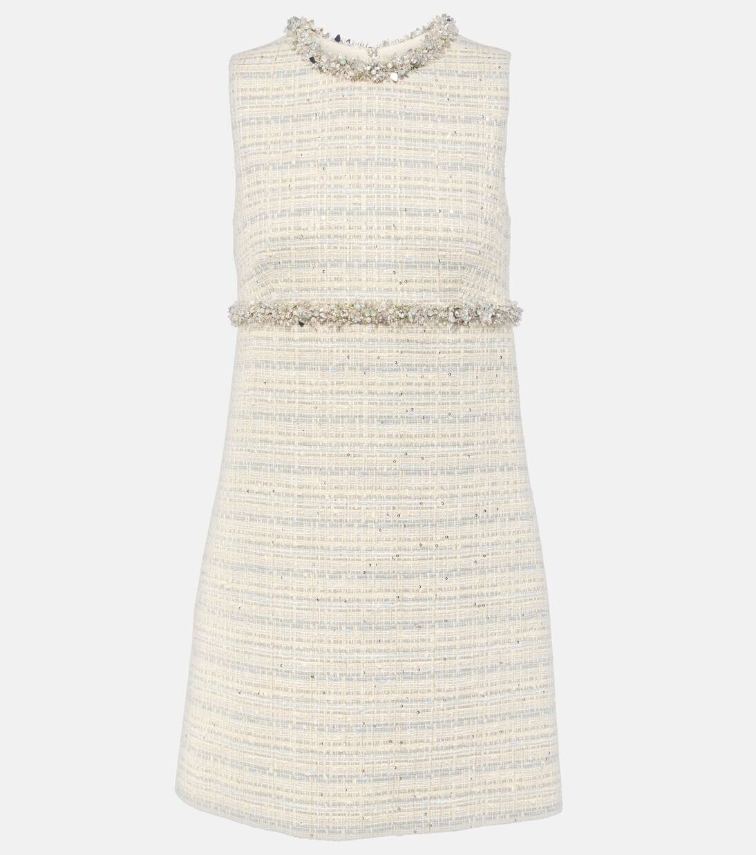 

Мини-платье из твида с отделкой Valentino, цвет avorio/grey blue/strass
