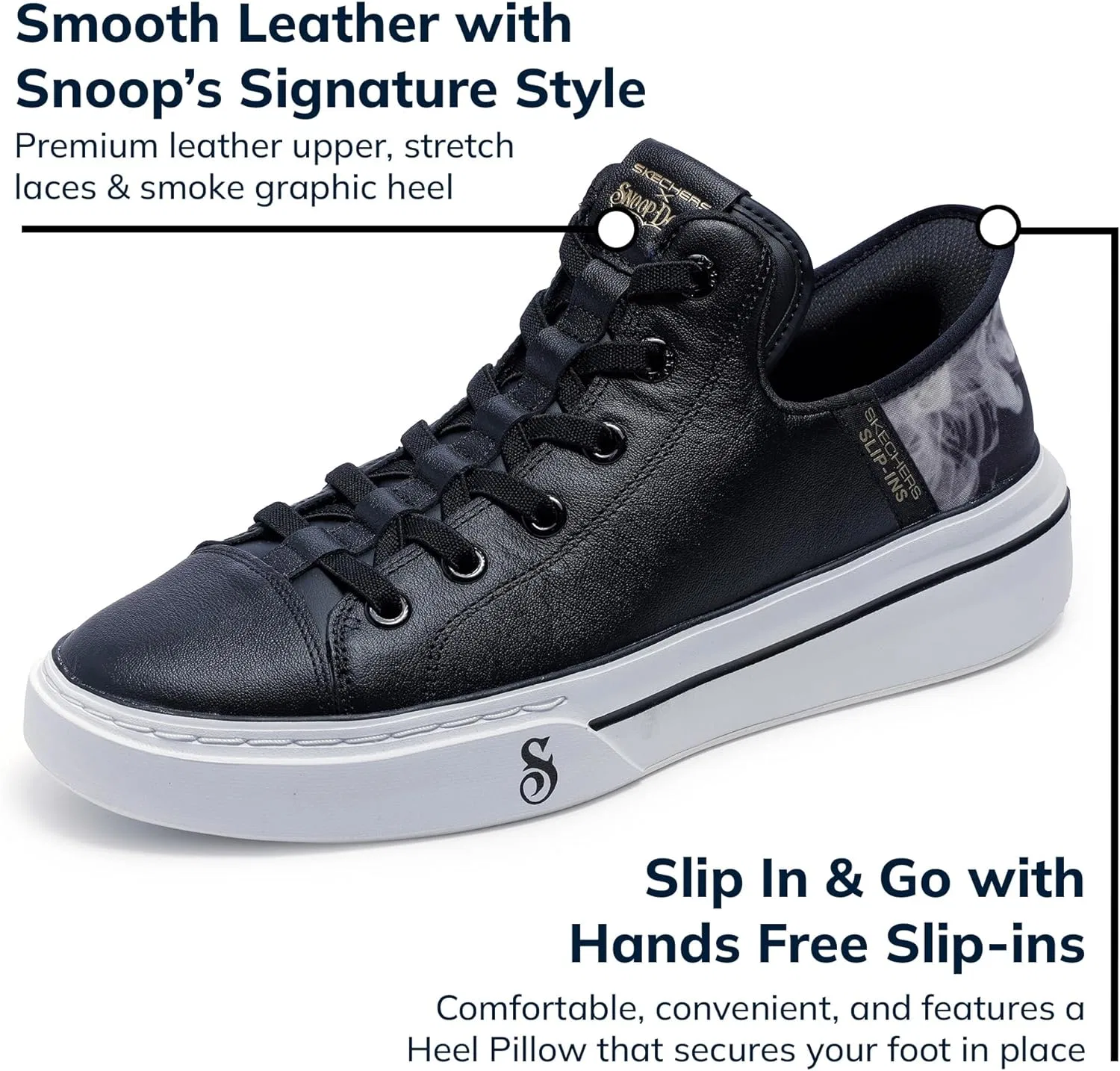 Кроссовки Skechers Snoop Dogg: Snoop One-Og Men's Canvas Hands Free Sneaker, Black (Black Leather) — фото 4