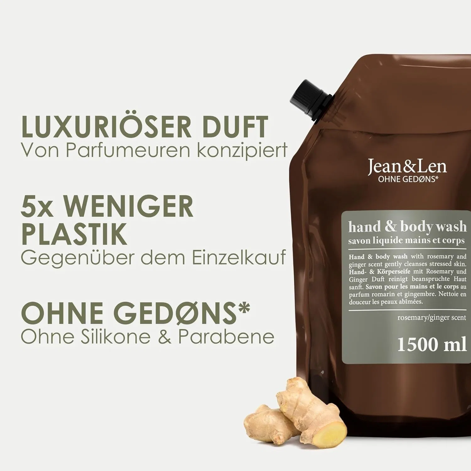 Жидкое мыло для рук и тела Jean & Len «Розмарин и имбирь», 4 x 1.5 л Jean & Len — фото 2