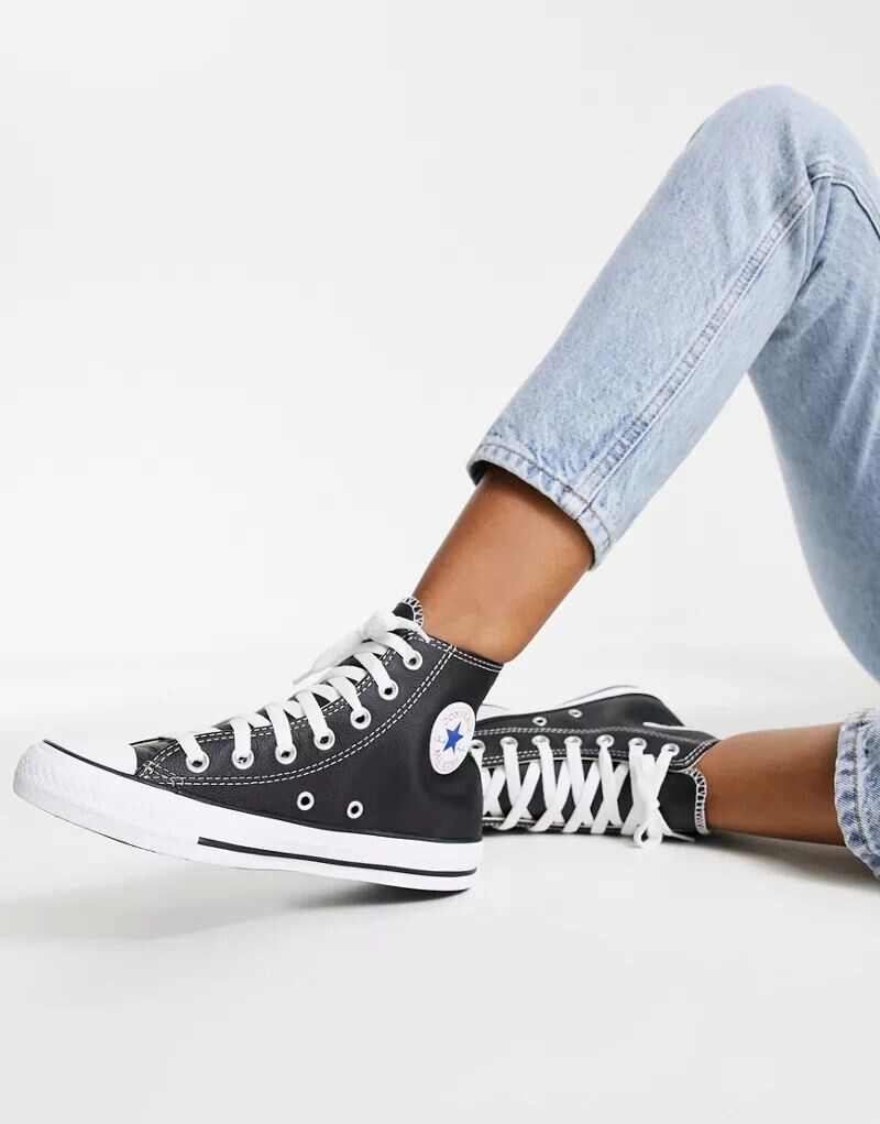 

Черные кожаные кроссовки Converse Chuck Taylor Hi, Черный, Черные кожаные кроссовки Converse Chuck Taylor Hi