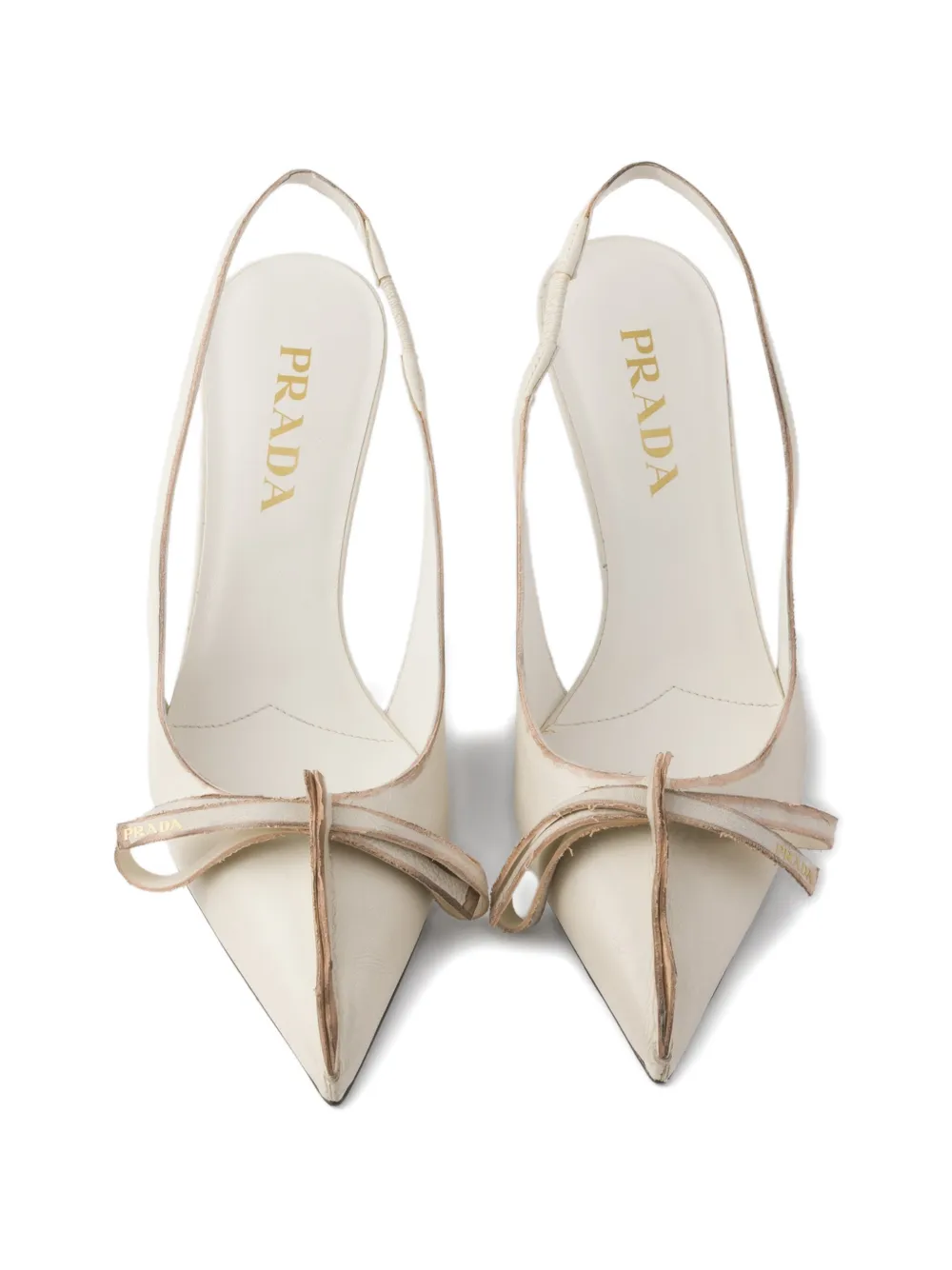 Туфли-лодочки с открытой пяткой и бантом Prada, бежевый — фото 3