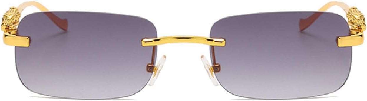 

Модные винтажные солнцезащитные очки без оправы для женщин и мужчин, роскошные, популярные, для путешествий и вождения, с металлическим рисунком головы леопарда TYUVIVO, Silver Clear