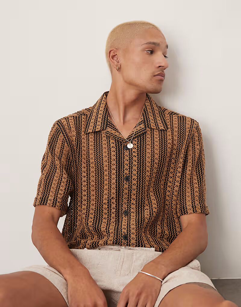 

ASOS DESIGN свободная рубашка глубокого кроя в коричневую полоску