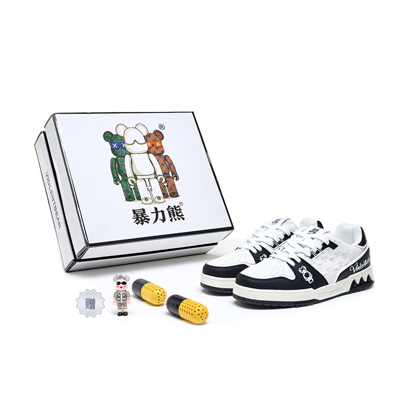 

Violentbear Скользоустойчивые и дышащие низкие повседневные кроссовки унисекс бело-черные, цвет White Black