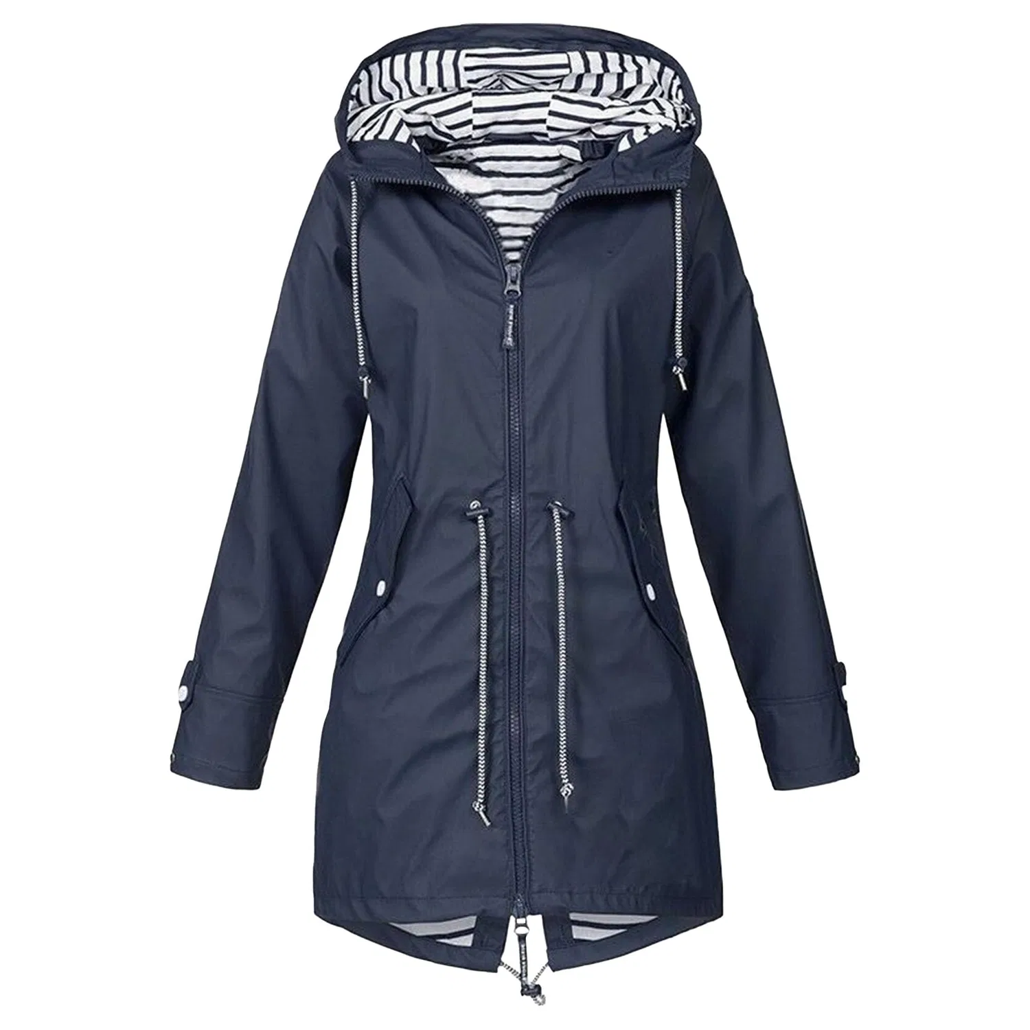 Женский длинный дождевик с капюшоном ветрозащитный, blue navy
