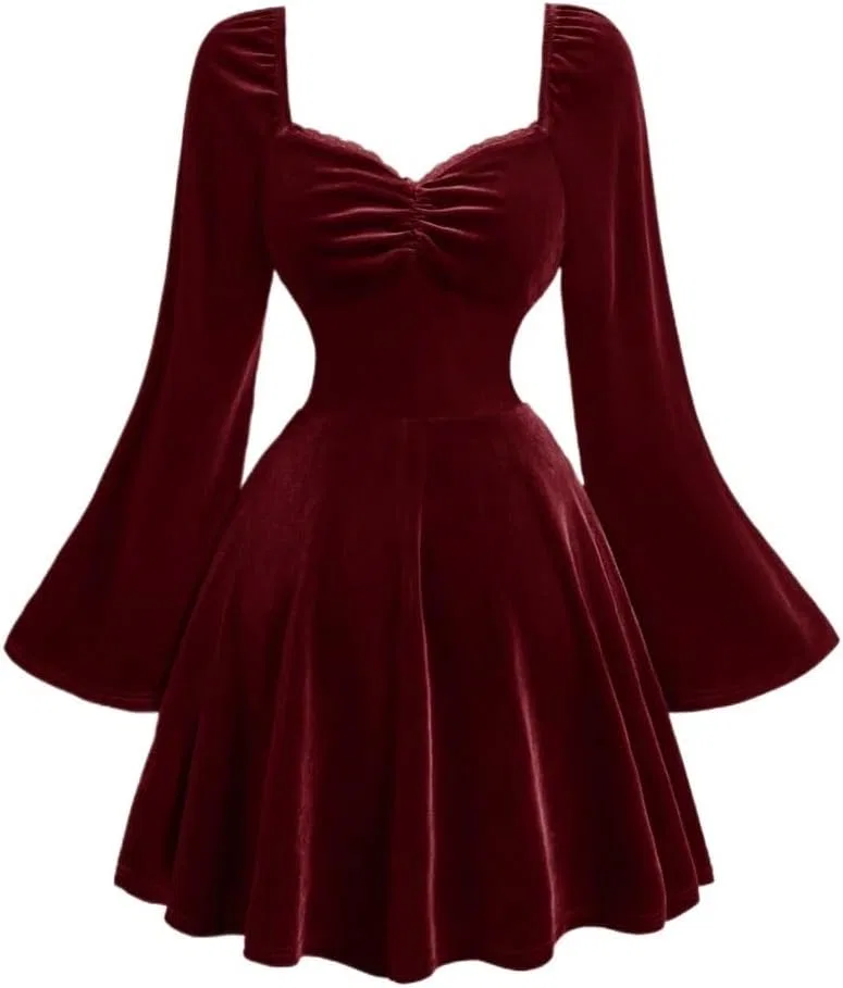 Женское A-силуэта платье короткое с воланами Velvet, Burgundy