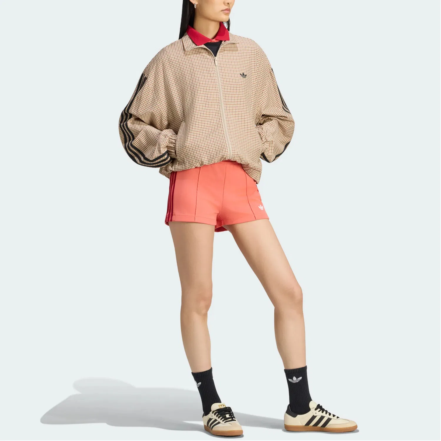 Женская куртка с воротником-стойкой Adidas Originals, Flax Crystal Brown/Aurora Brown/Green/Vermilion — фото 3