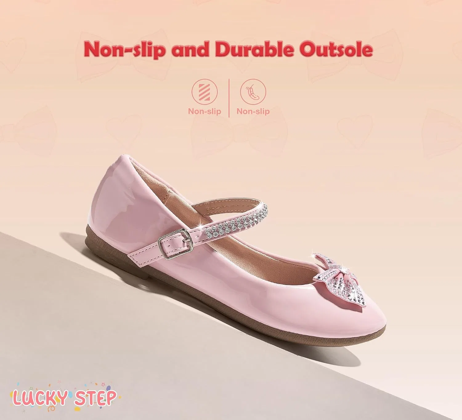 Детские балетки для девочек с принтом LUCKY STEP, Pink — фото 4