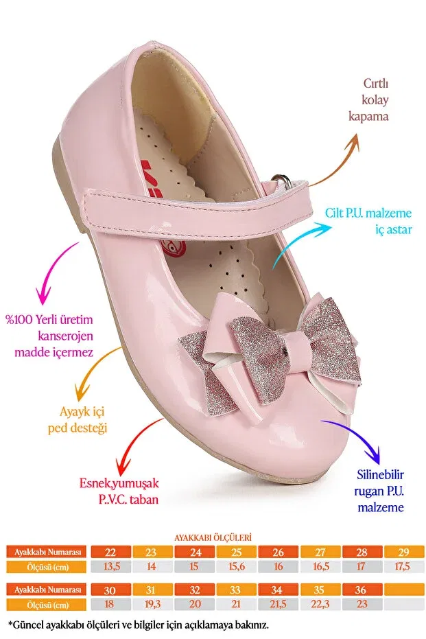 Детские балетки с блестками и бантом Silvery patent leather velcro sand glitter bow Kiko Kids, Pink — фото 2