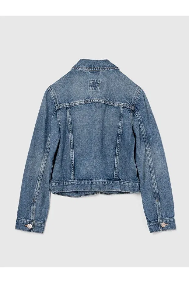Джинсовая куртка для девочек синего цвета Icon Denim Washwell Gap — фото 2