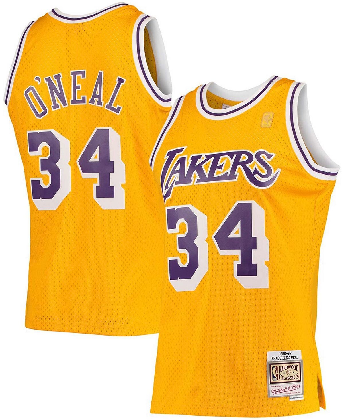 

Мужская футболка shaquille o'neal gold tone los angeles lakers hardwood classics 1996-97 swingman jersey Mitchell & Ness