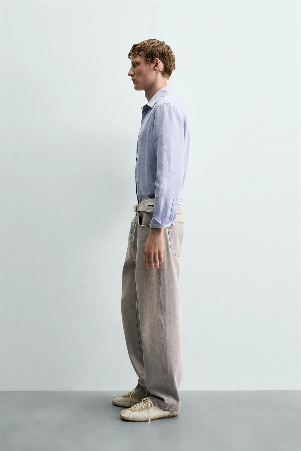 Рубашка из 100% льна, стандартного кроя. ZARA, Blue/Lavender — фото 4