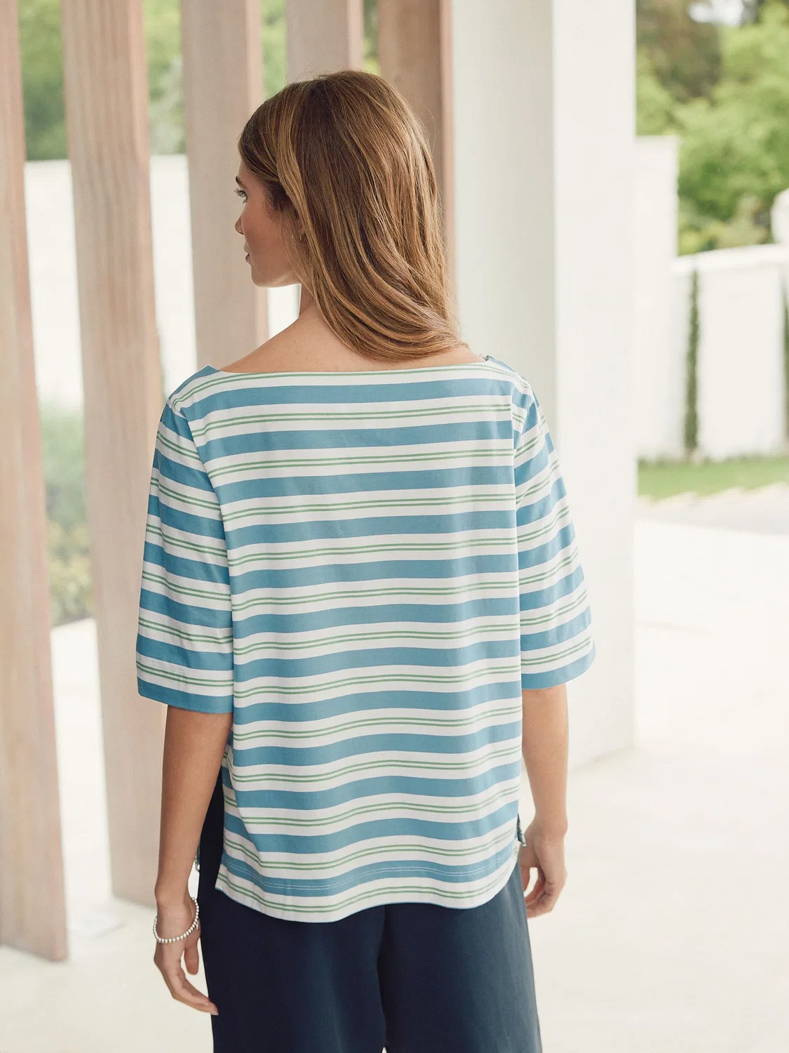 Next Футболка с короткими рукавами и вырезом «лодочка» Supima N. Premium Blue Stripe — фото 2