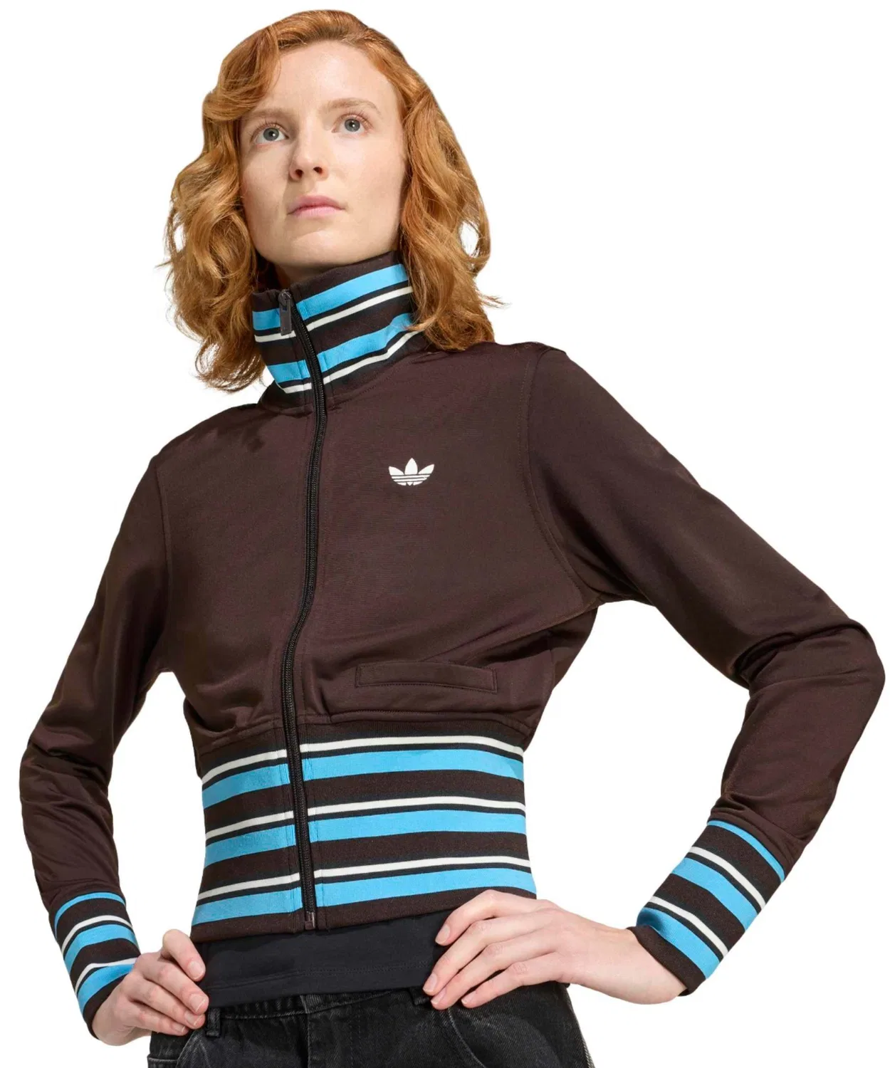 Трек-топ adidas Vintage Track Top высокий трикотажный ребристый коричневый — фото 2
