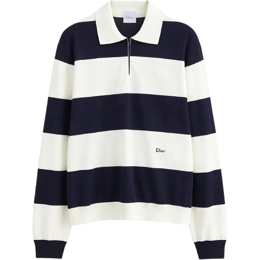 Женский свитер с поло-воротником Marine Blue & White DIOR, Marine Blue & White