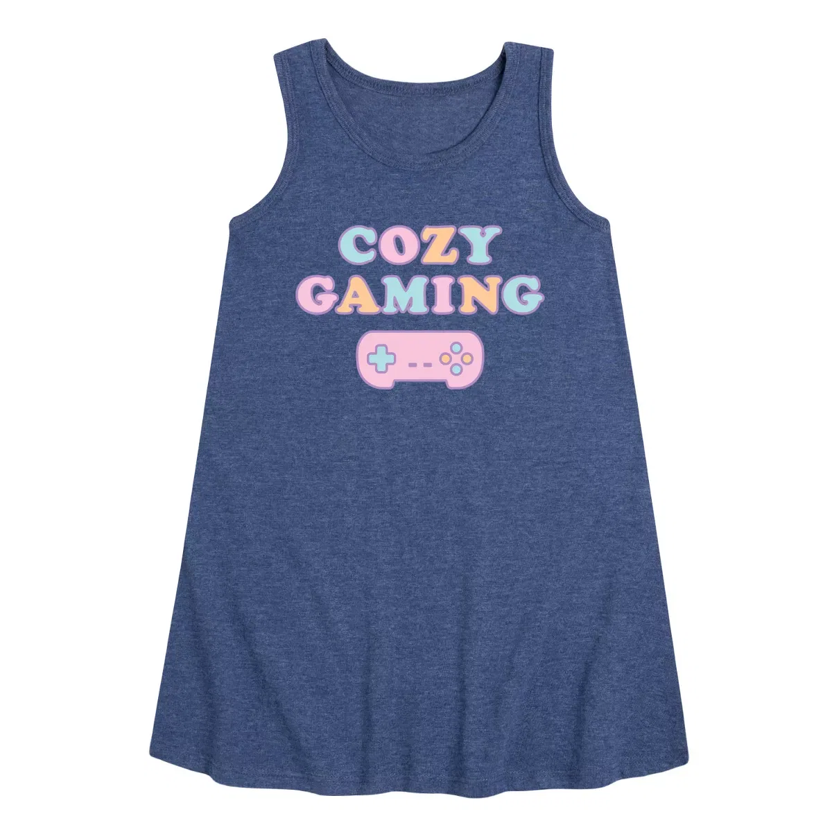 Детское платье-трапеция без рукавов Cozy Gaming Instant Message, Heather Navy