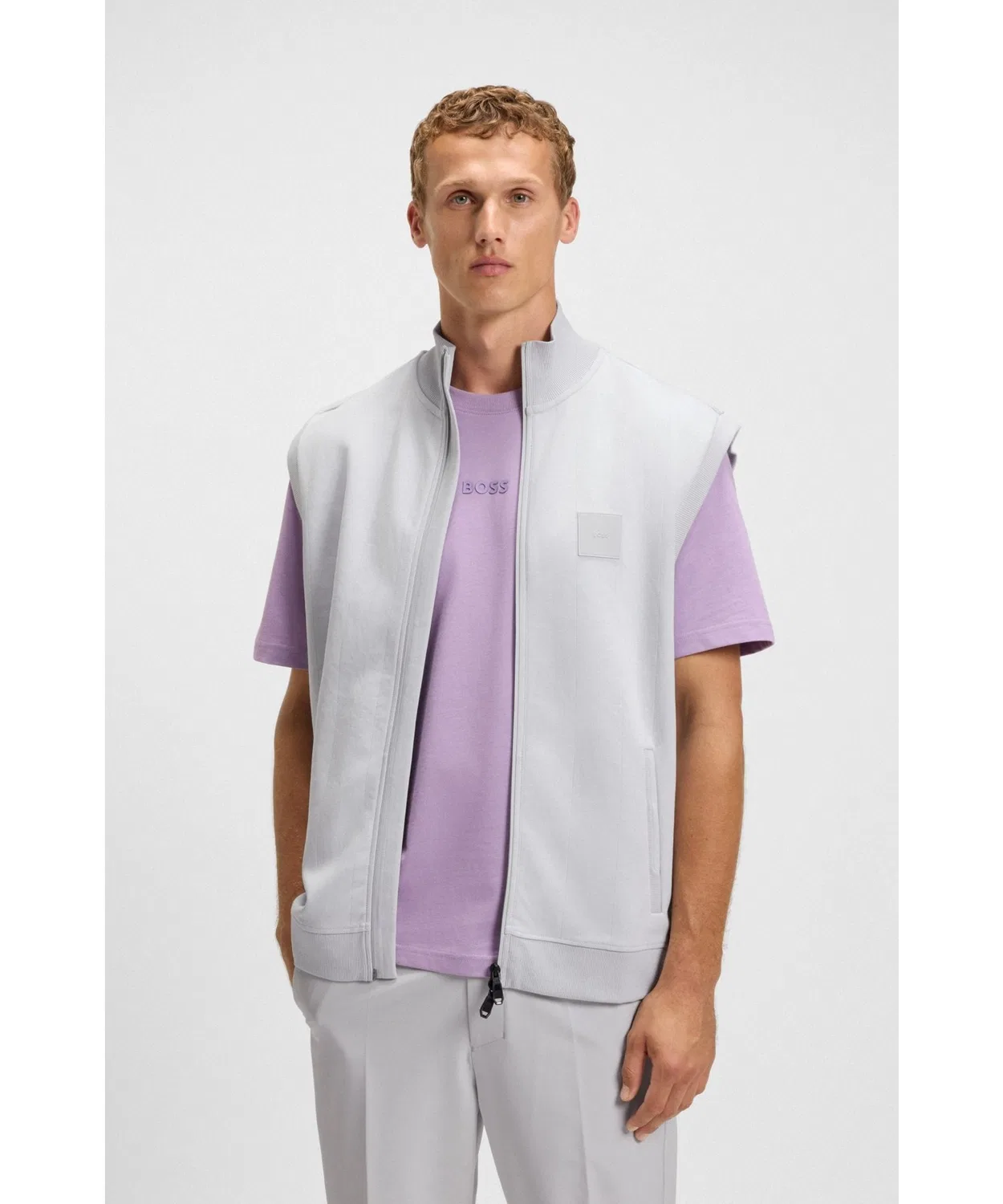 Мужской свитшот без рукавов с молнией BOSS, Light Grey