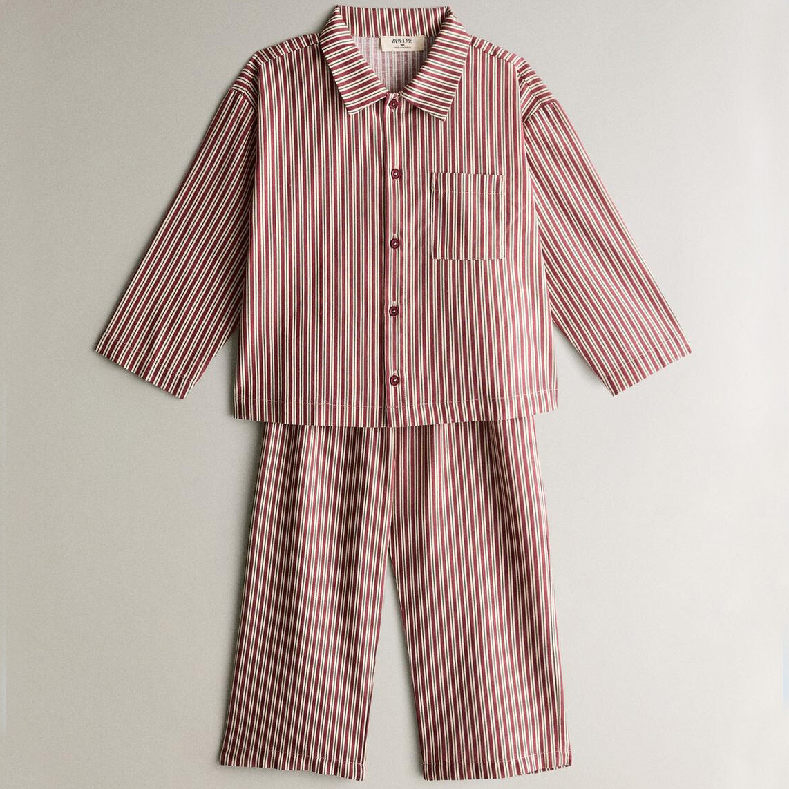 

Детская пижама Zara Home Linen And Cotton Striped Christmas, 2 предмета, красный/белый