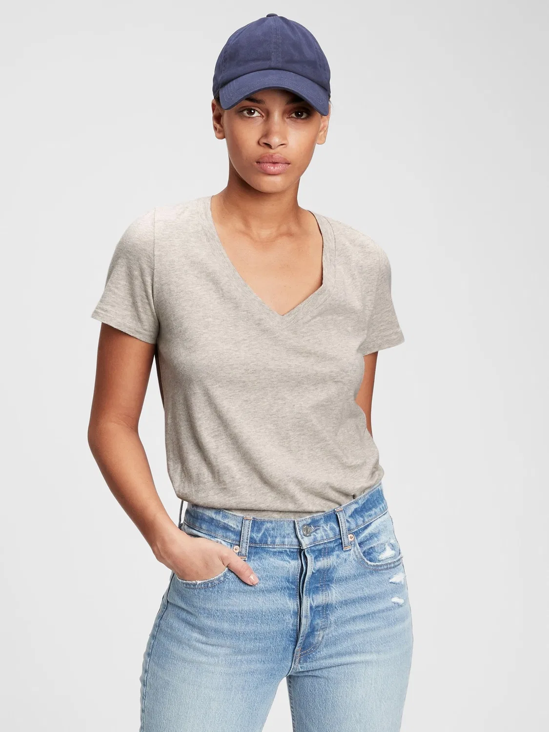 Футболка с v-образным вырезом, Vintage Soft Gap, светло-серый