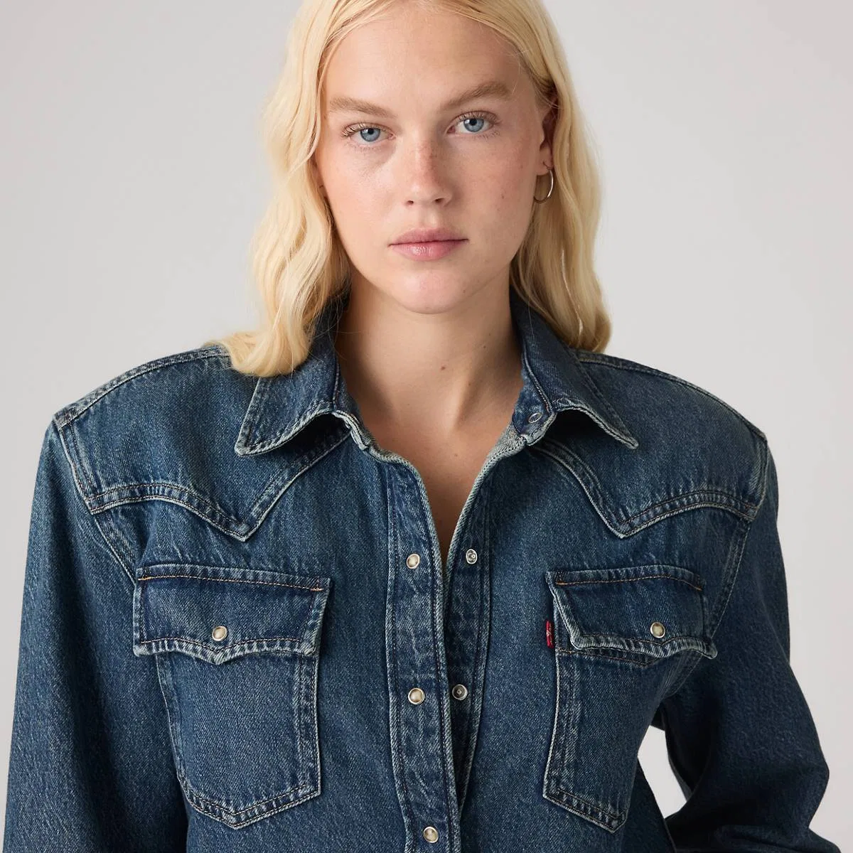 Рубашка в стиле вестерн 80-х с подплечниками и пуговицами Levi's, Left Click - Blue — фото 2