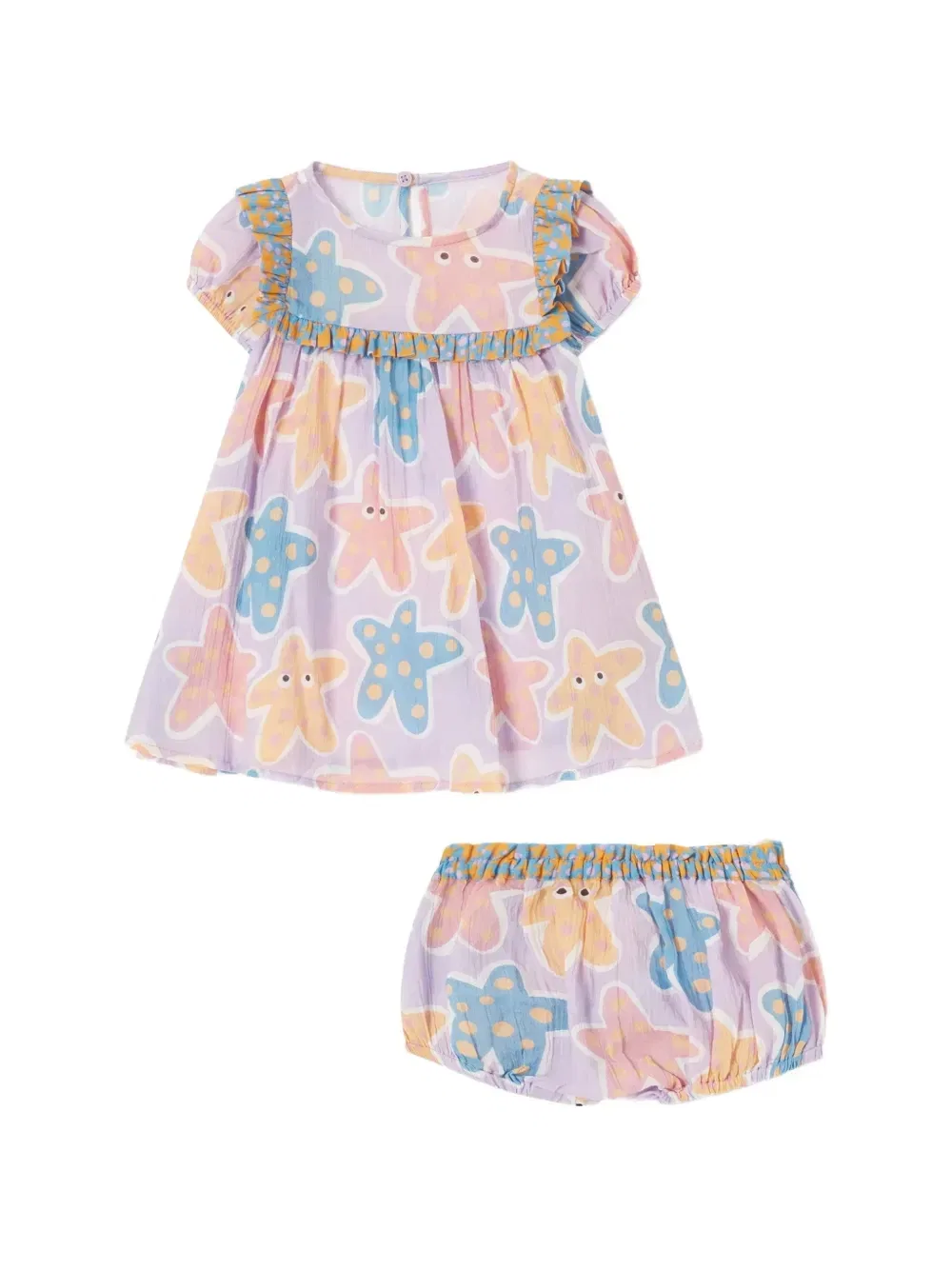 Комплект платья с оборками и принтом морских звезд Stella McCartney Kids, фиолетовый
