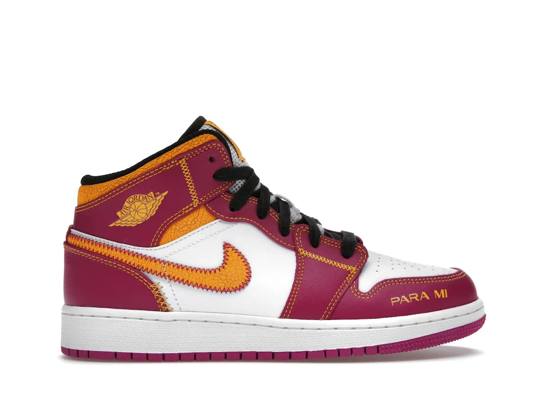 Детские кроссовки с принтом Jordan 1 Mid Jordan, White/Fuchsia-Orange-Black