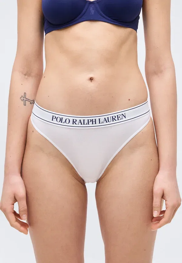 Комплект из 3 трусов-стрингов, хлопок, Polo Ralph Lauren, Navy, белый/черный/темно-синий — фото 4
