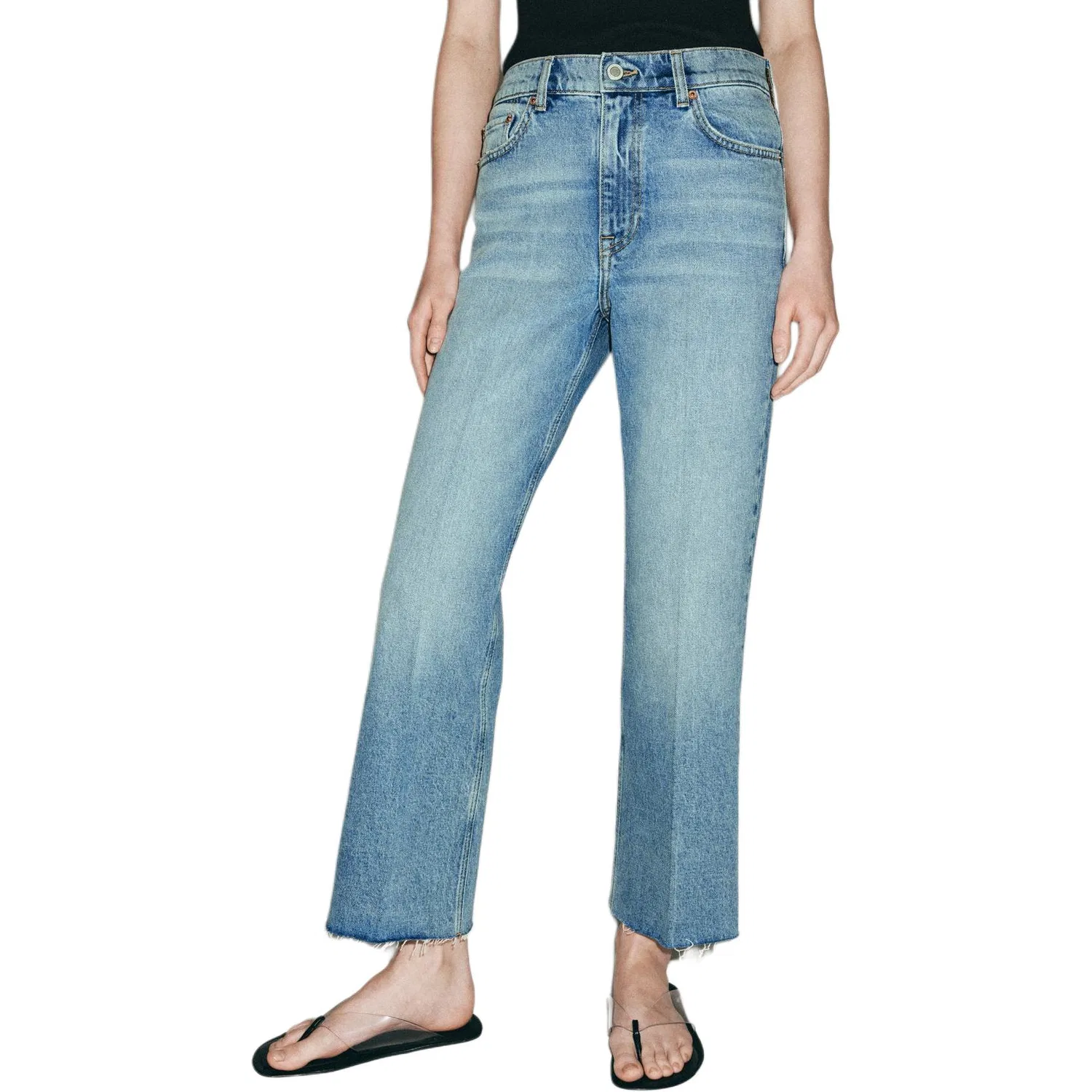 Женские джинсы-клеш среднего кроя Washed Blue ZARA, Washed Blue — фото 4