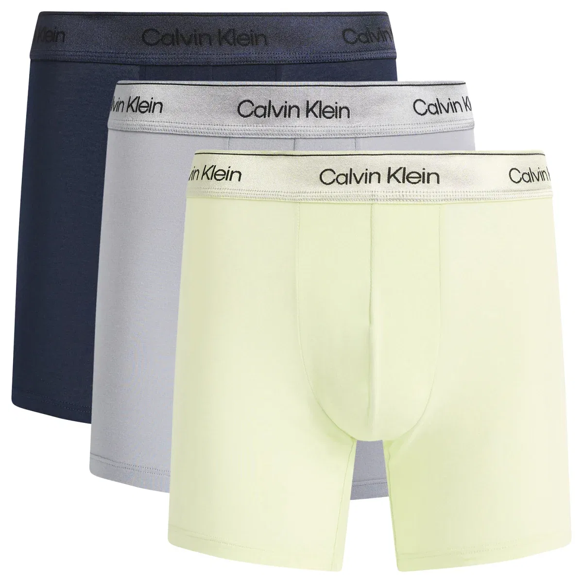 Комплект боксеров Calvin Klein Icon Cotton Stretch Shine, 3 шт, Shorline, Lime Cream & Misty Grey