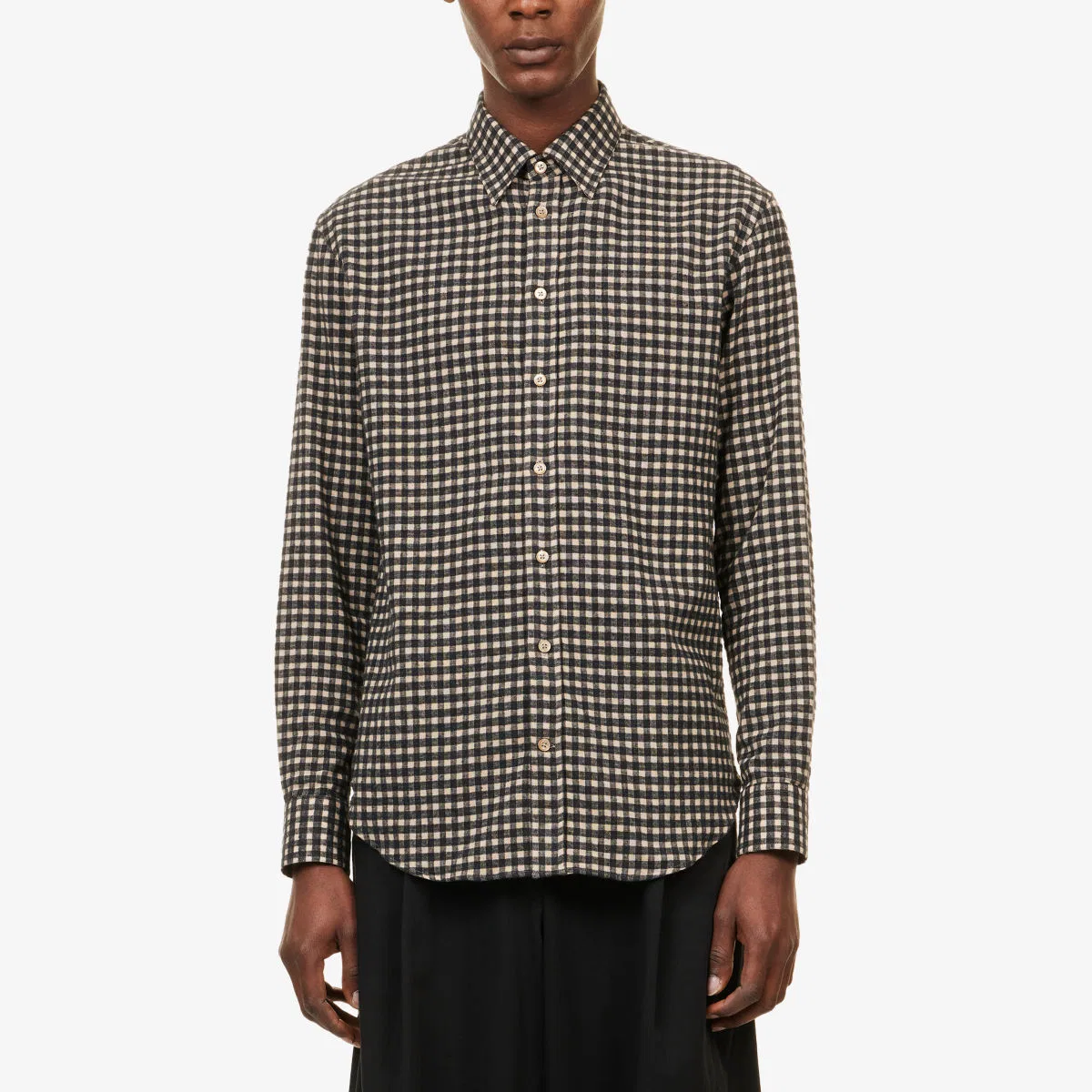 Рубашка из хлопковой фланели в клетку Emporio Armani, бежевый/черный — фото 3