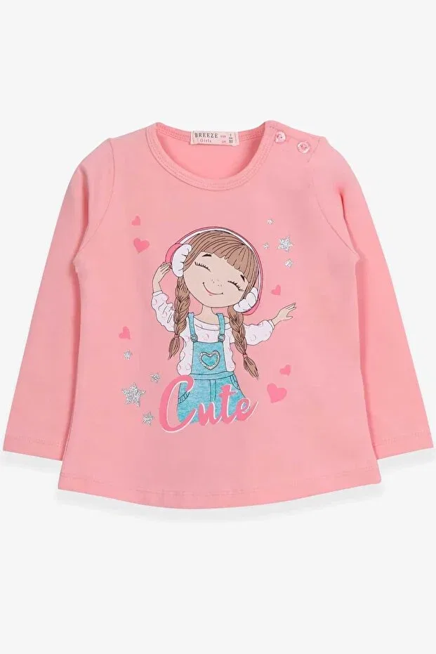 Детская футболка для девочек с принтом Cute Girl Printed, Breeze, Salmon