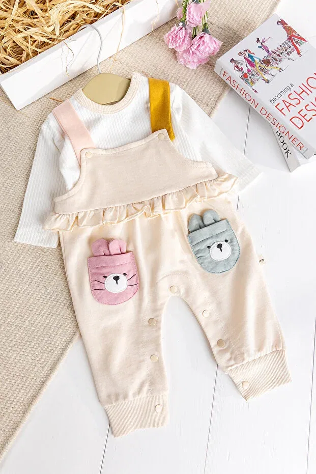 Детский комбинезон для девочек хлопковый 2-предметный Babymod, Cream