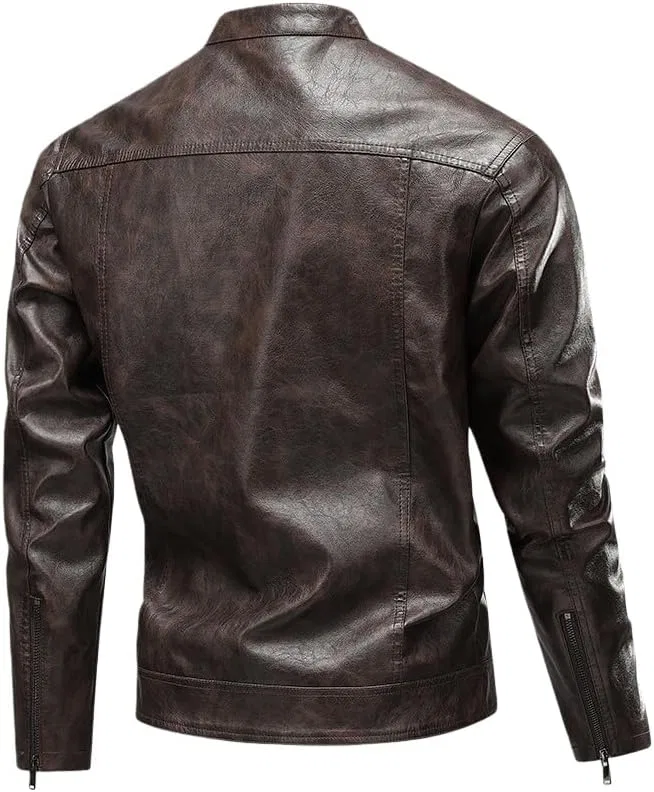 Мужское кожаное пальто из экокожи с принтом, Classic Bomber Coat, коричневый — фото 2