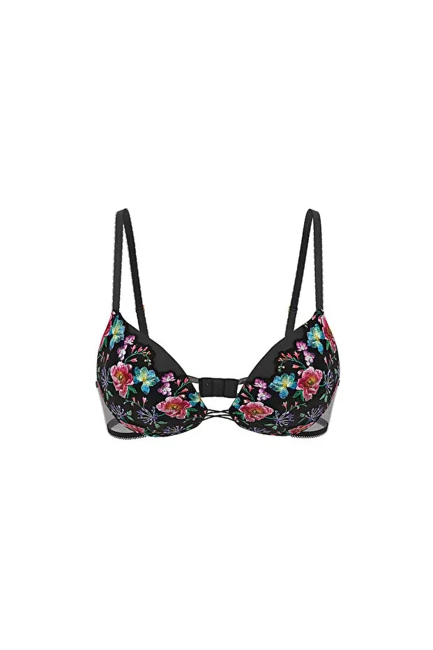 Женский бюстгальтер с вышивкой push-up Victoria'S Secret, Black Floral — фото 3