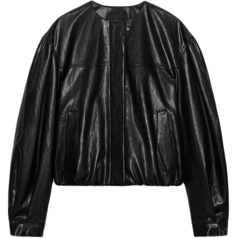 Женский жакет прямого кроя с круглым вырезом Black ZARA, Черный