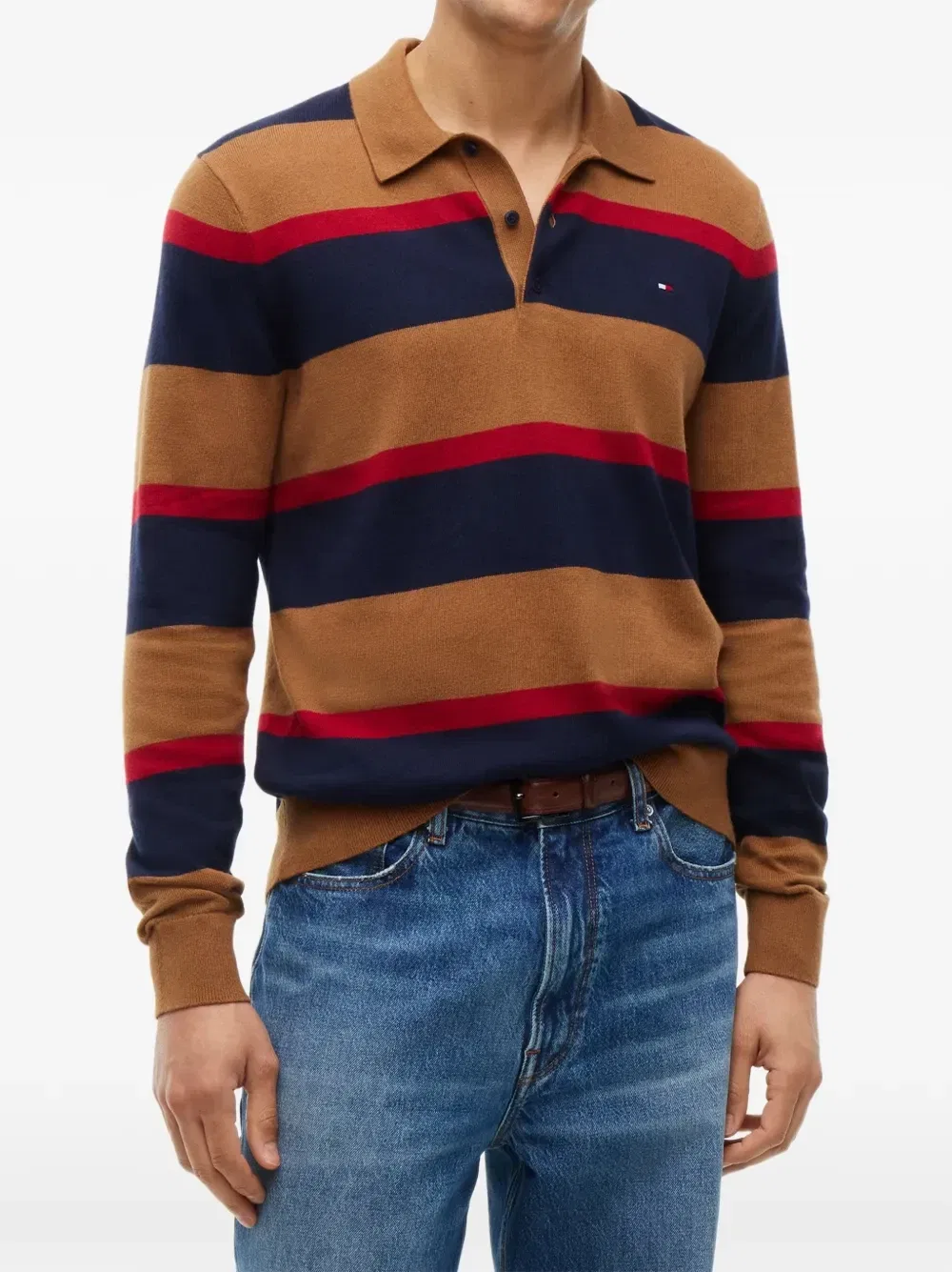 Полосатый свитер с воротником-поло Tommy Hilfiger, синий — фото 3