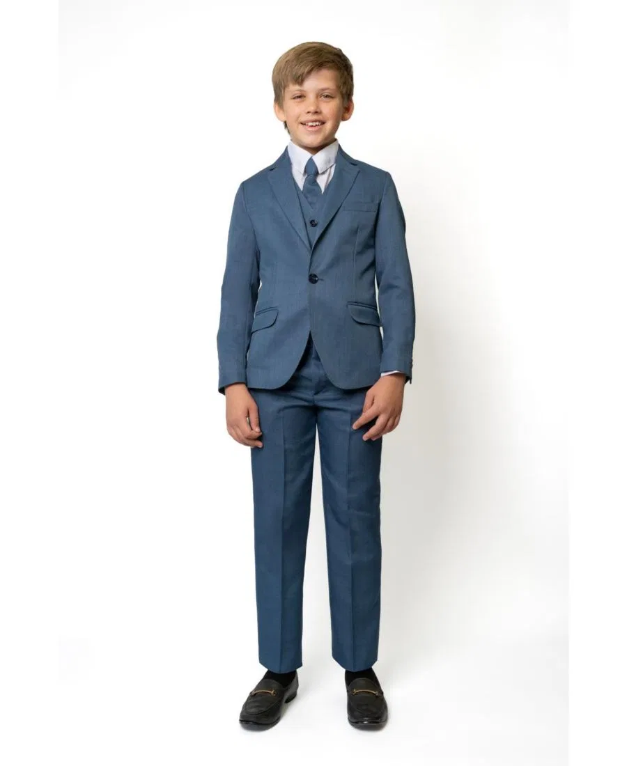 Костюм из 5 предметов Slim Fit с рубашкой, галстуком, пиджаком, жилетом и брюками Peanut Butter Collection, Jean Blue