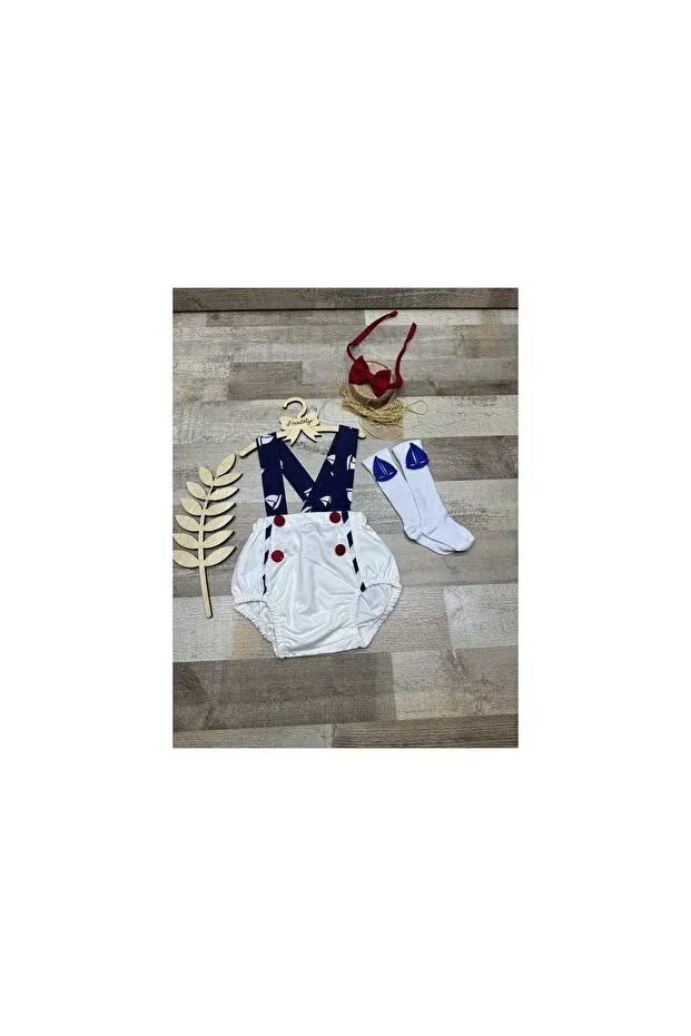 Детский комбинезон для мальчиков хлопковый Sailor concept ship figure baby boy salopette Feriatolye, White