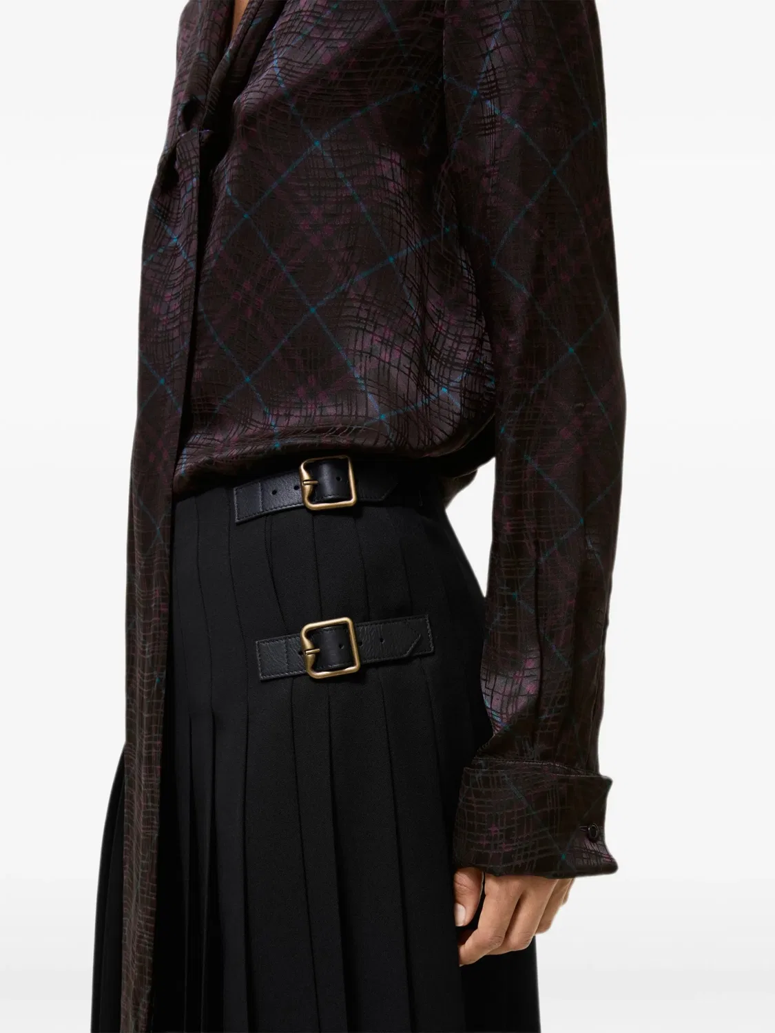 Шелковая блузка в клетку Burberry, фиолетовый — фото 3