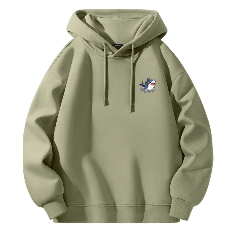 Детское худи с капюшоном утепленное MINISO, Gray Pea Green (Happy Shark Chest Logo)