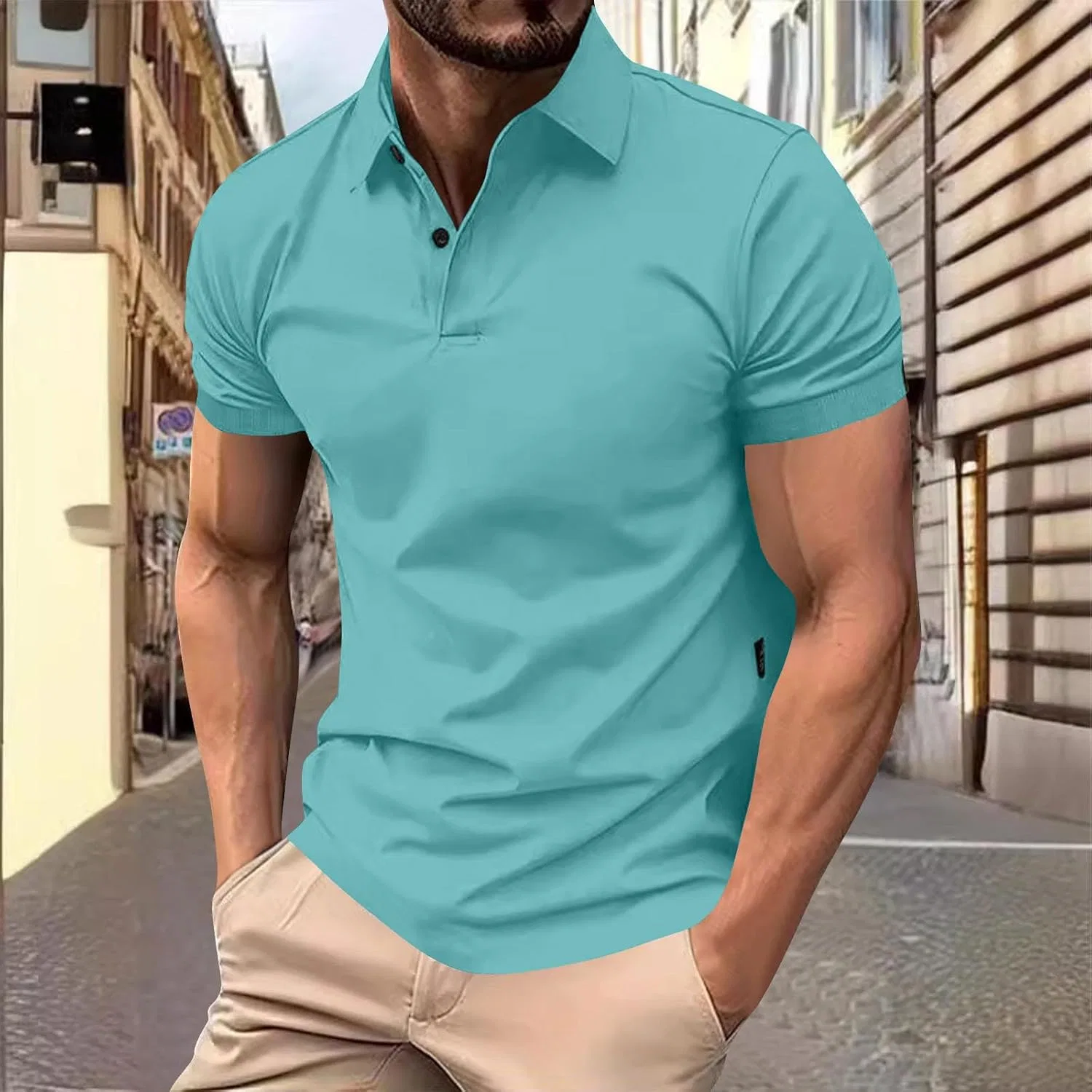 Мужская повседневная рубашка поло с коротким рукавом Regular Fit, Light Blue — фото 2