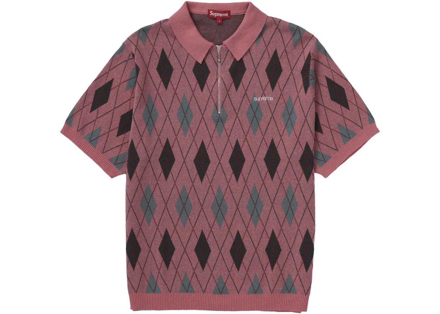 Мужское поло Supreme Argyle Zip Polo, Dusty Magenta