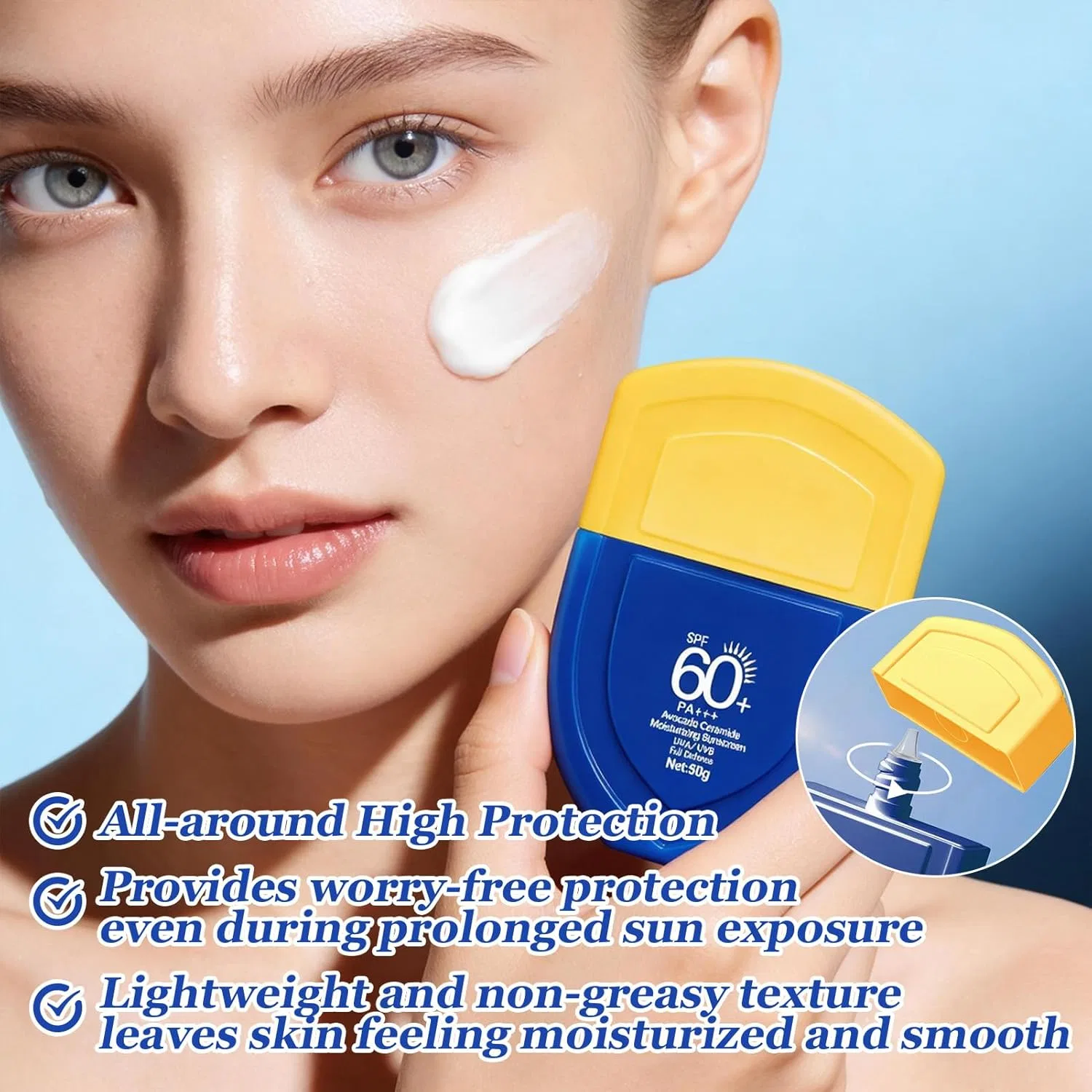 Солнцезащитный крем для лица SPF 50/60/90, Allony, набор 3 шт по 50 г — фото 4