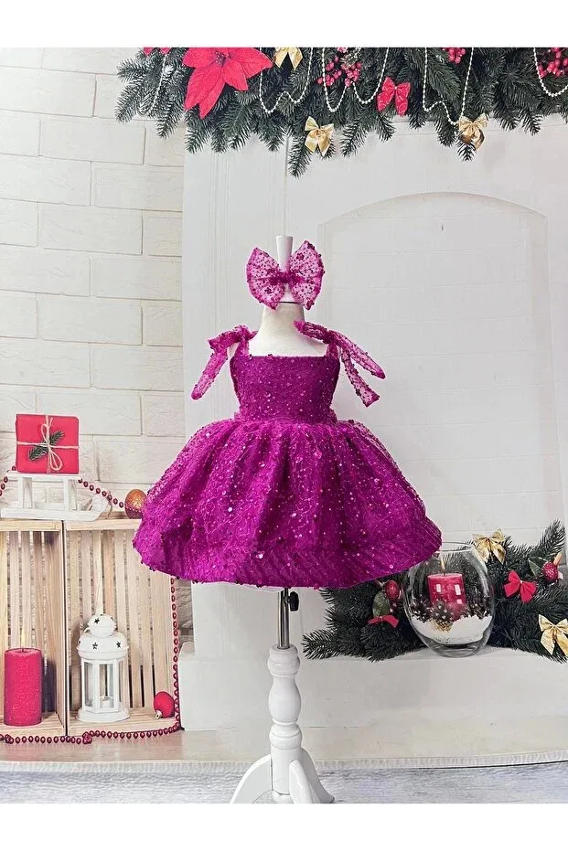 Детское платье для девочек с пайетками Fuchsia Sparkly Sequined Girls' Dress Nissa, Fuchsia
