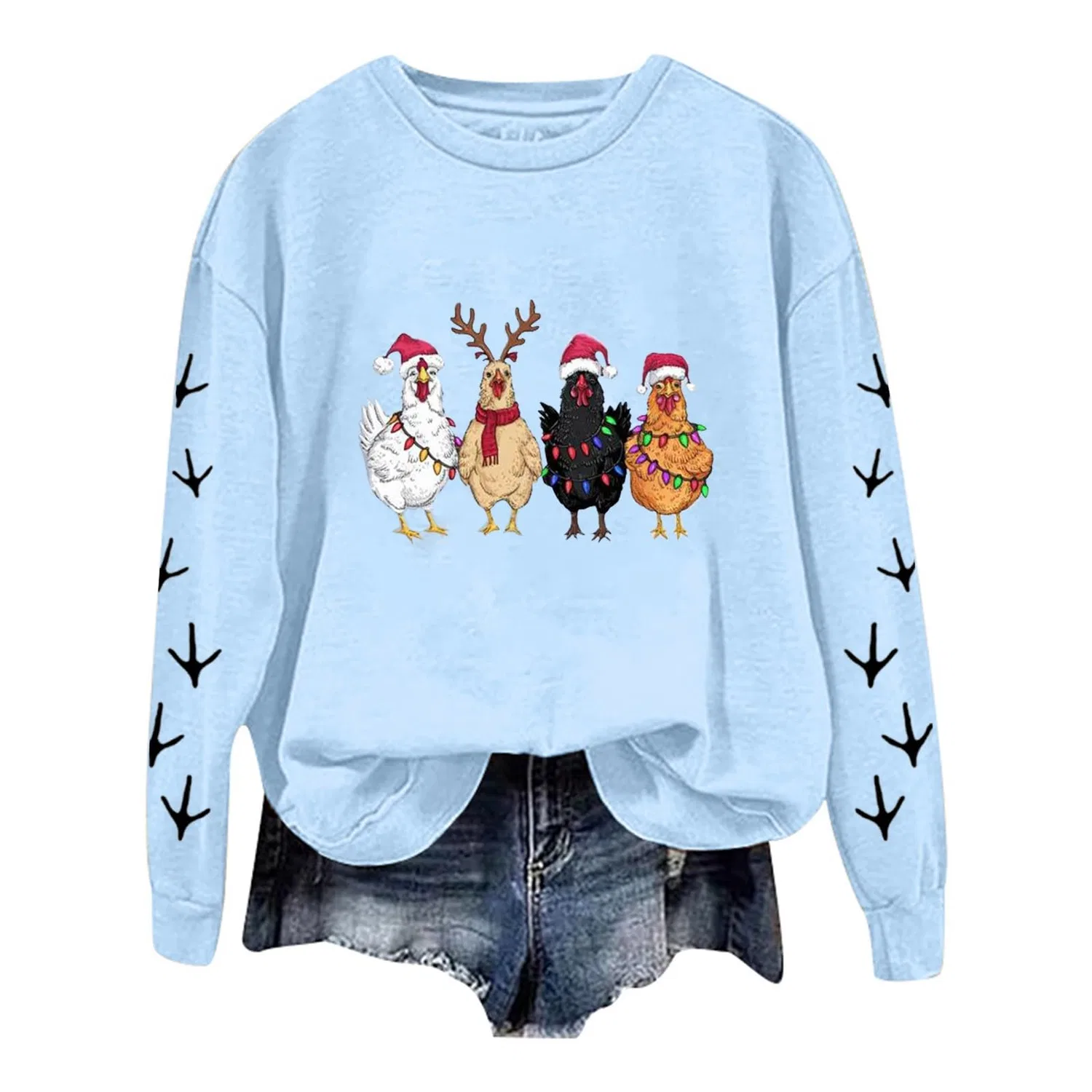 Женский свитшот с длинным рукавом Chicken Print, Celeste